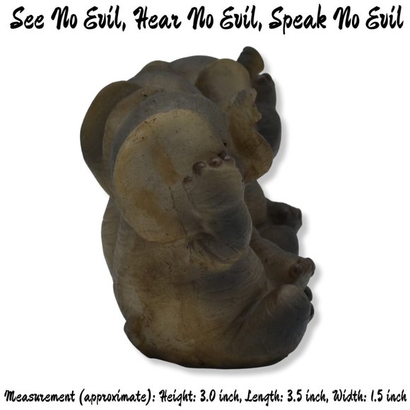 Elephant See No Evil, Hear No Evil, Speak No Evil Resin Figurine 3Hx3.5Lx1.5W - Picture 5 of 7